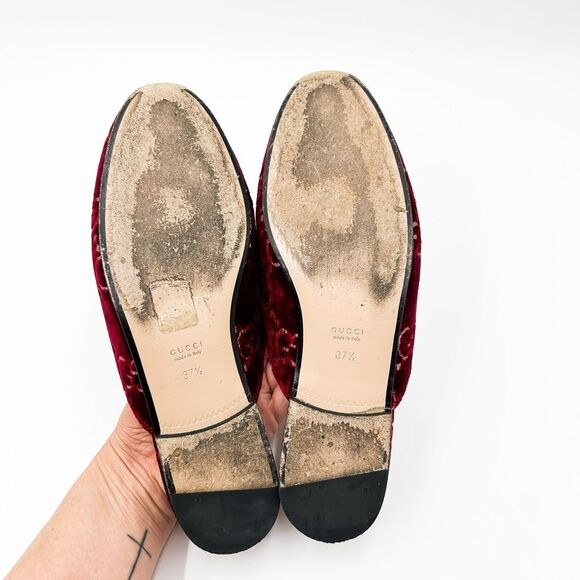 Gucci Princetown Mules Velvet Red GG Horsebit Slipper Size 37.5, 7.5 - Picture 12 of 14